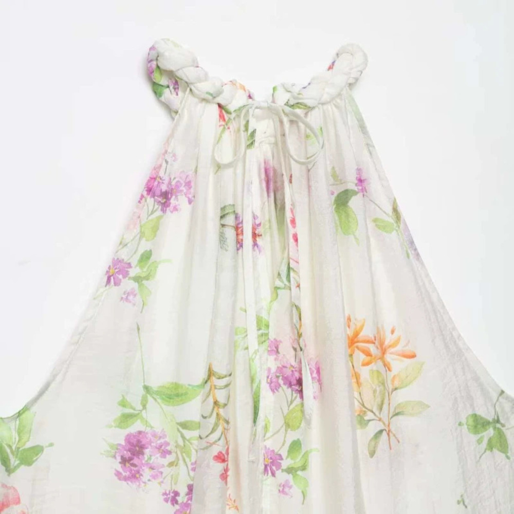 ZARA Summer Sleeveless Floral Print Twist Halter Top